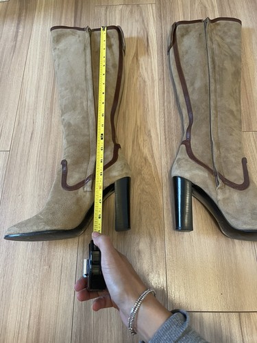 Pierre Hardy Boots 38 Tan Brown Suede Knee Boots 8 Leather Trim Italy - Picture 5 of 16