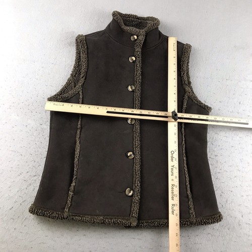 LL Bean Jacket Vest Womens Small Regular Brown Fleece Button Up Thick Sleeveless - Picture 7 of 11