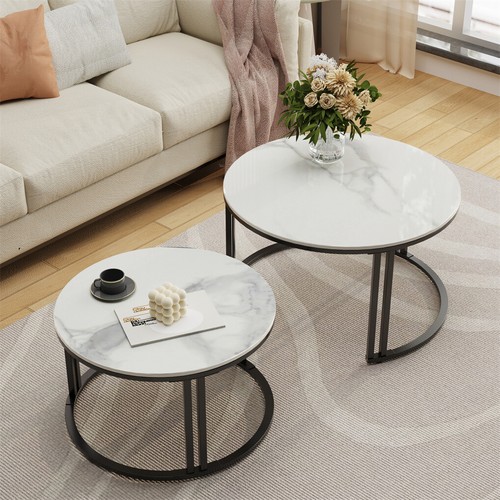2x Nordic Coffee Table Sintered Stone Nesting Side End Table Stackable Furniture - Picture 8 of 30