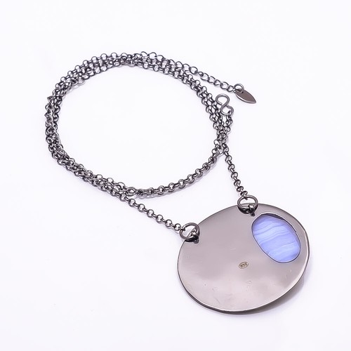 Blue Lace Agate Black And Gemstone Gold Rhodium 925 Silver Necklace 19.99" N1 - Picture 2 of 3