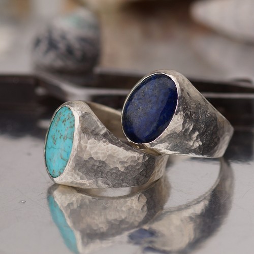 US 12 925 k Silver Large Blue Lapis Gemstone Men's Ring Artisan Fine Men Jewelry - Picture 8 of 8