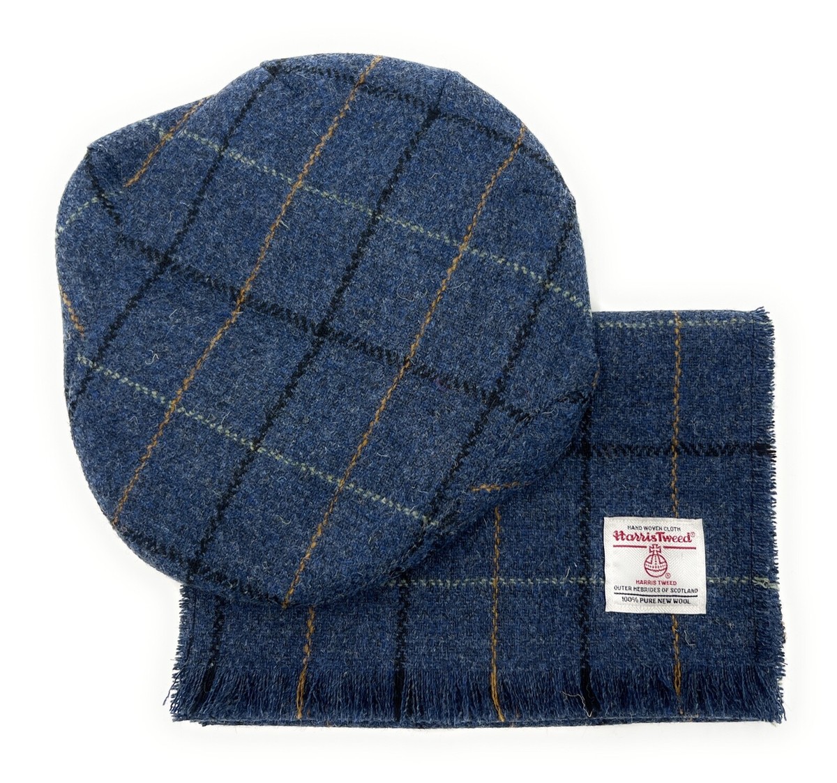 Harris Tweed Flat Cap Fringed Scarf Set Unisex Hand Made in