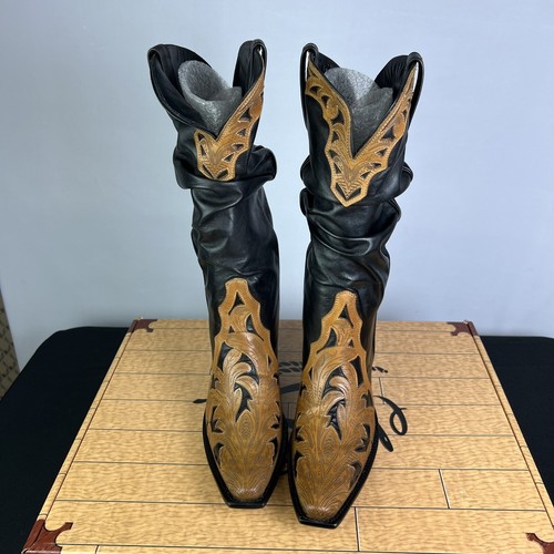 Lucchese Charlie Horse Women’s 7.5B Gold Triad Lazer Slouch Cowboy Boots NEW - Picture 4 of 10