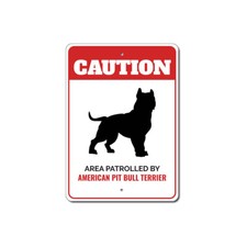Patrolled By American Pit Bull Terrier Caution Metal Sign Canine K9 Warning
