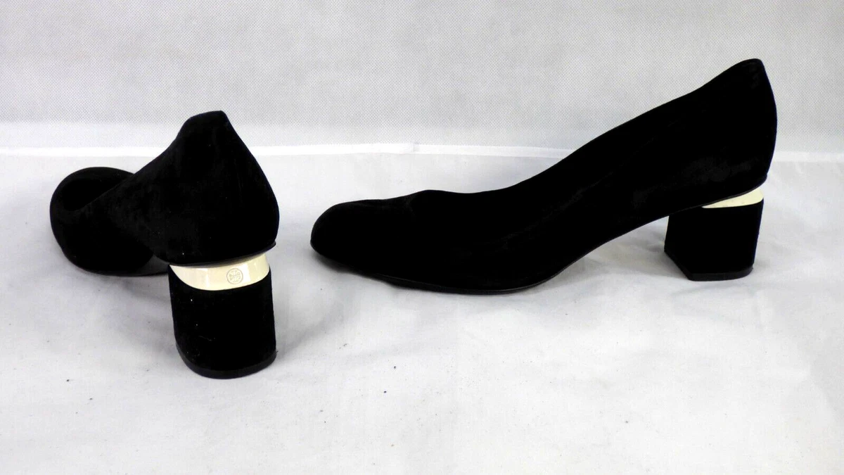 Tory Burch Heels Black Jones Suede Almond Toe Block Chunky Heel Designer UK 7.5