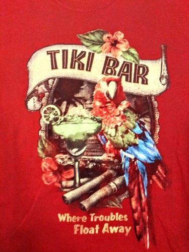 Tiki Bar Where Troubles Float Away T-Shirt Papagei Rot Herren Medium - Bild 2 von 9