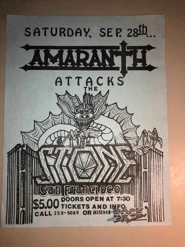 Amaranth Metallflyer 1985 8,5x11 Vintage Stein SF Rock kbd Punk