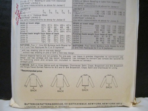 Butterick Pattern 6846 Miss Evening & Bed Jacket Size 12 Bust 34" Cut Complete - Bild 8 von 12