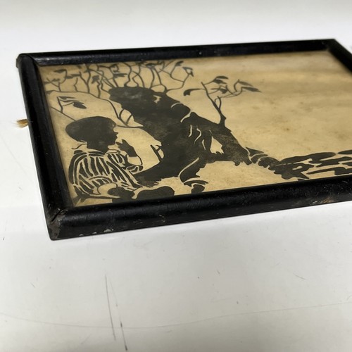 Painted Umbrella Girl Boy Sailboat Silhouette Framed Vintage 2 Piece Art - Picture 13 of 17