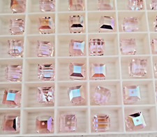 Vintage Swarovski 5601 8mm cube beads, Rosaline AB 6pcs 