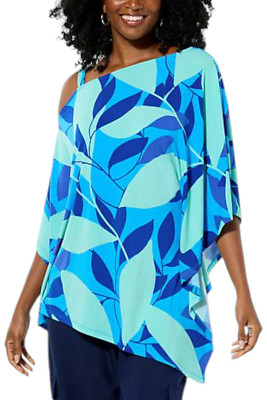 IMAN Global Chic Women's Asymmetric Scarf Top w/ Buckle Blue