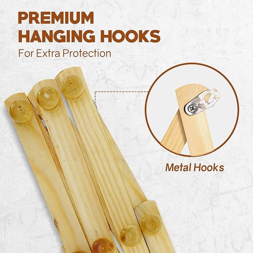 2X Peg Wooden hanger Expandable Wooden Coat Rack Hat Closet Hook Expanding Fold - Picture 3 of 8