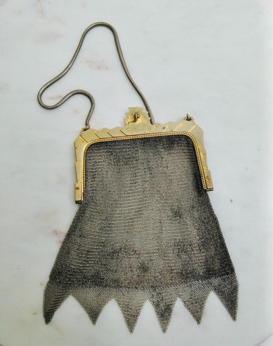 1920s Antique Whiting and Davis Silver Gold Tone Metal Flapper Chain Mesh Bag - Picture 13 of 21