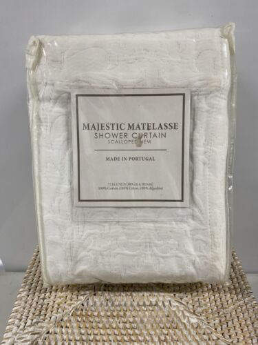 Lamont Majestic Matelasse Scalloped Hem Shower Curtain 100% Cotton 72X72 White