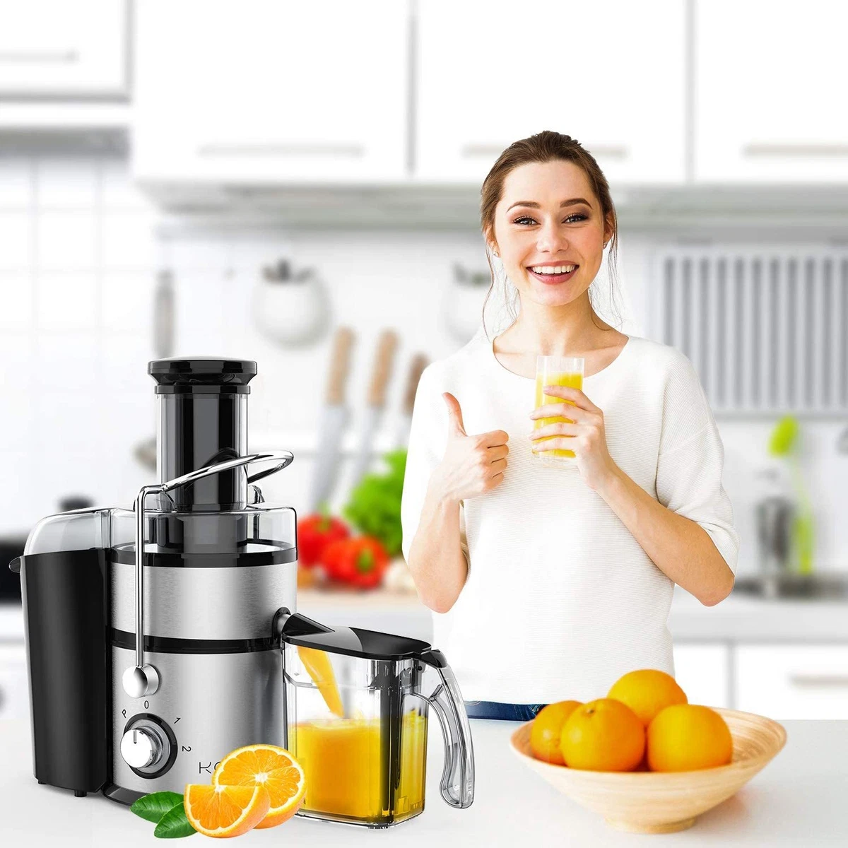 Juicer Machines Extractor 1200W Centrifugal Juicers W/Juice Jug Pulp  Container