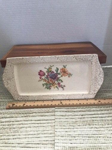 Vintage H & K Tunstall Fancy Dresser Tray with Flowers and Gold Trim - England - Picture 2 of 8