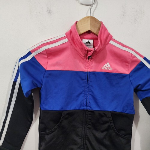 Adidas Girls Tricot Color Block Full-Zip Jacket Black/Blue/Pink 3-Stripes Size 6 - Picture 15 of 24