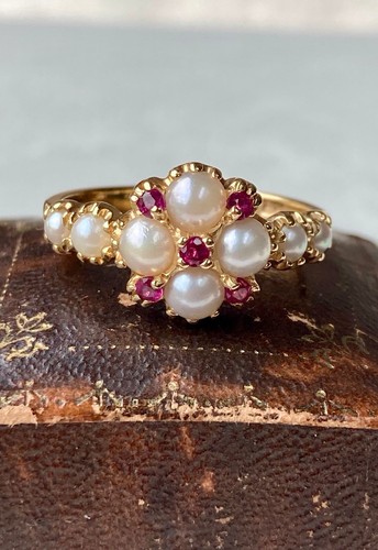 Solid 14ct Gold, Ruby And Split Pearl Ring - Picture 8 of 13