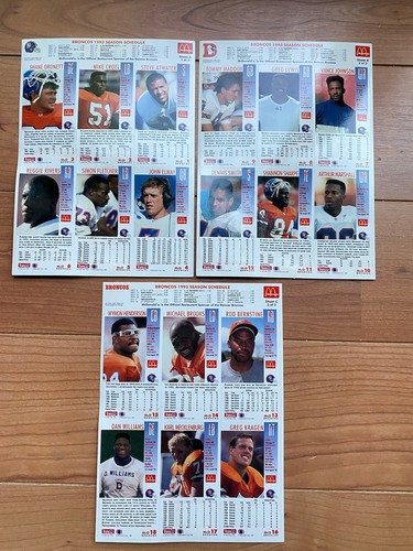 1993 McDonalds Limited Edition NFL GameDay Collector Cards BRONCOS 3 Sheets - Picture 4 of 7