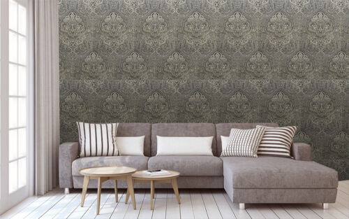 Exclusive Henna Velvet Flock Red Gold Purple Damask Shimmer Oriental Wallpaper - Picture 9 of 28