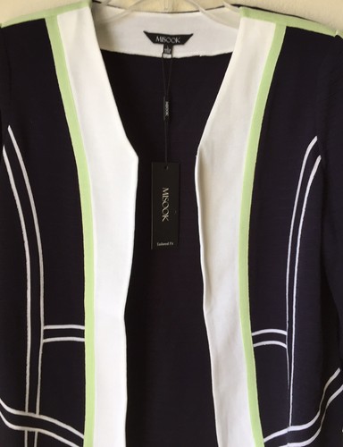 NWT $398 Misook Contrast Trim White/Lemon/Black V- Neckline Tailor Fit Jacket-L - Picture 6 of 12