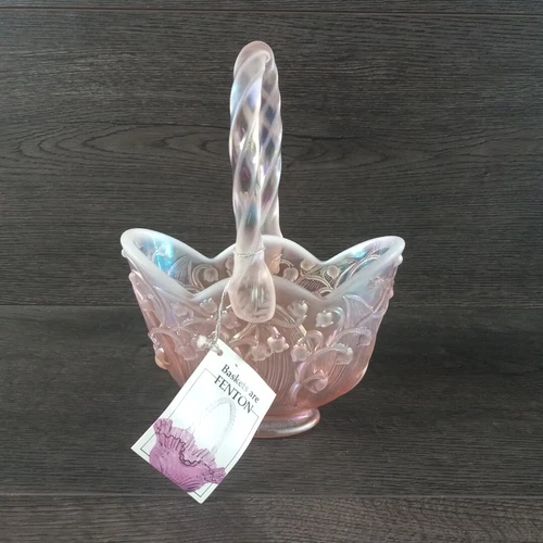 Vintage Fenton Pink Glass Basket Floral 8" Tall 6" Width
