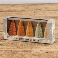Set of 5 Autumn Bottle Brush Trees, 4" Tall, boxed, Ragon House, NIB