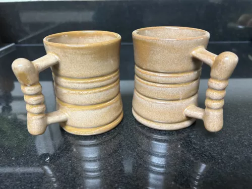 Vintage Frankoma Pottery Mugs or Cups C3 PAIR Plainsman Brown