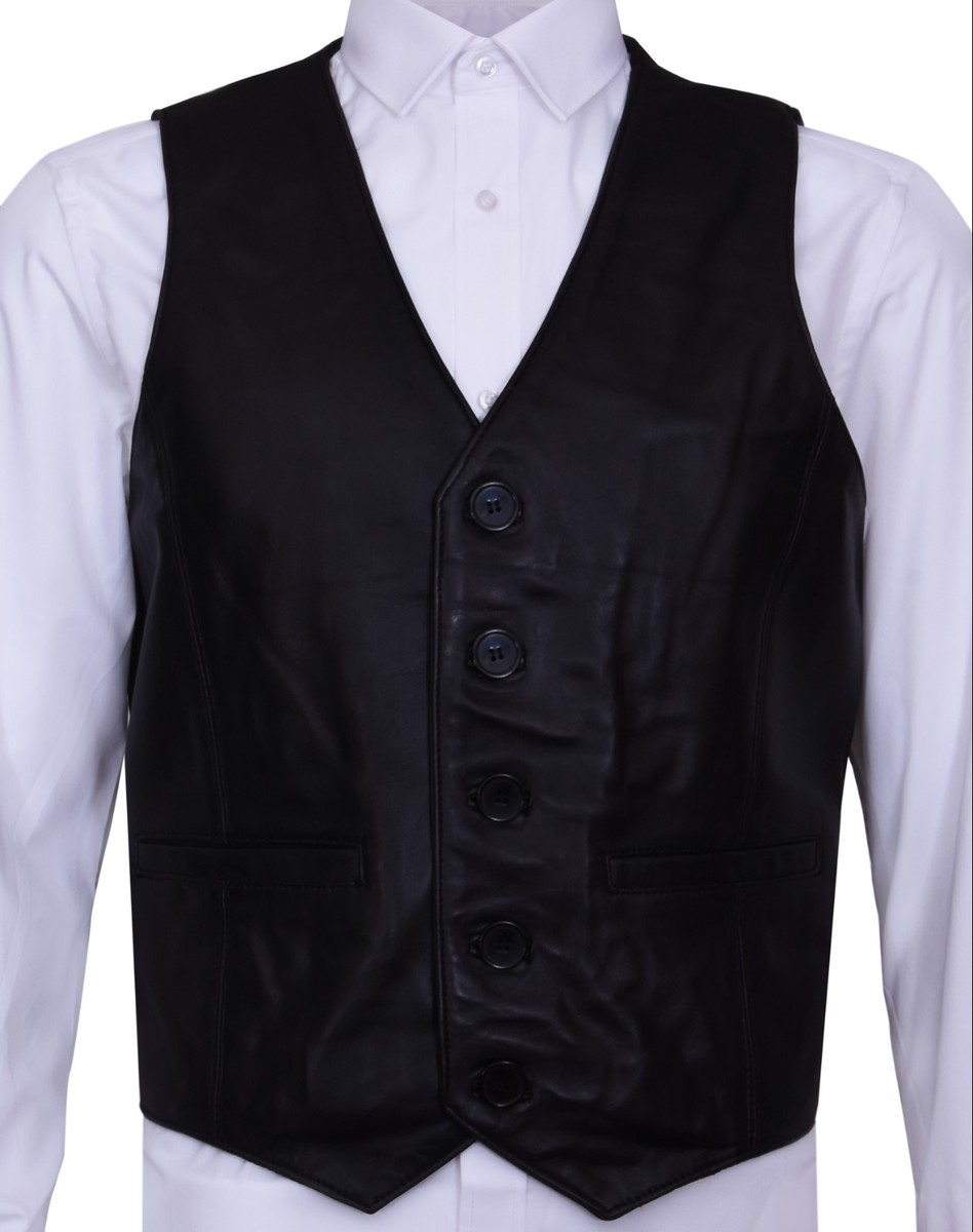 Leather Vest Mens Leather Black Napa Waist Coat Western Cow Boy