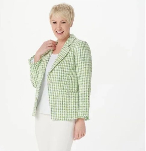 NWOT Dennis Basso Tweed Bracelet-Sleeve Blazer 18W In Green