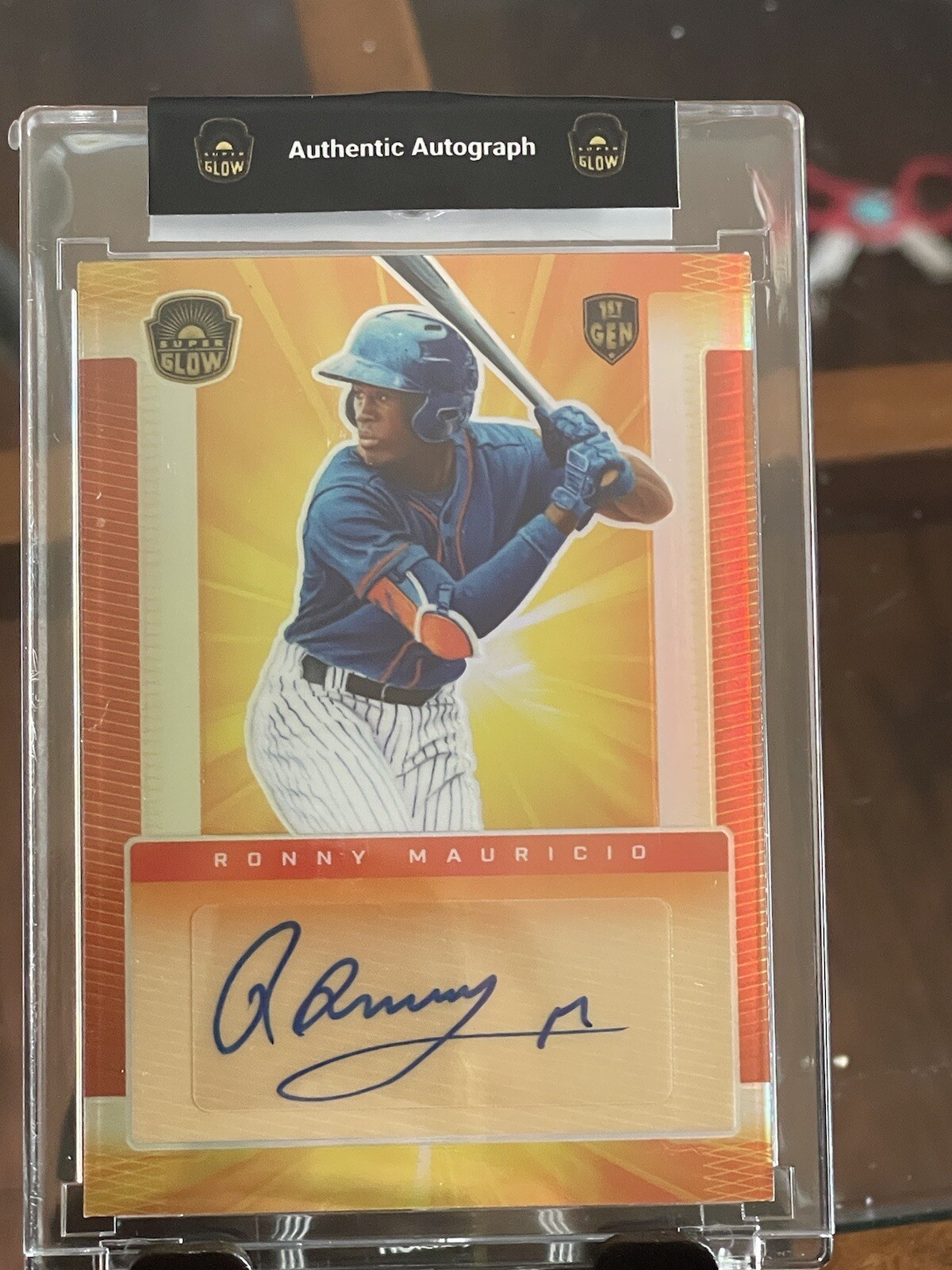2021 Super Glow #AU-RM Ronny Mauricio Autograph Initials Orange Glow #071/100