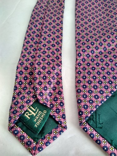 Lauren Ralph Lauren Mens Pink Purple Yellow Print Silk Neck Tie 58 1/4" x 4" - Picture 5 of 5