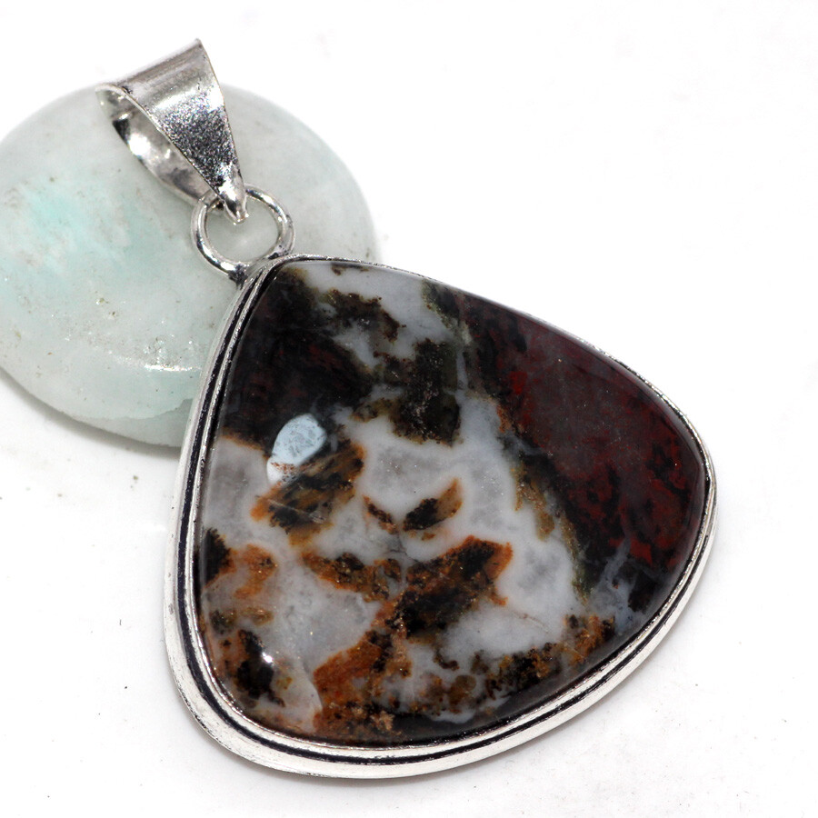 Moss Opal 925 Silver Plated Gemstone Pendant Necklace 1.6 Inch Aesthetic Jewelry JW