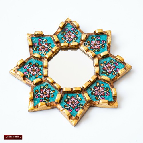 Turquoise Hanging mirror wall art decor | Peruvian Accent Small wall mirror home - Picture 3 of 6