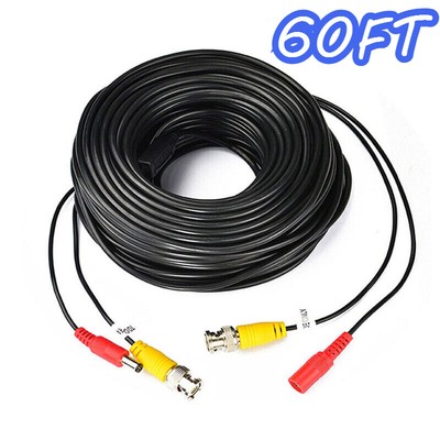 Security Camera 60ft Power Video All-in-One BNC Cable for All CCTV Black Lot