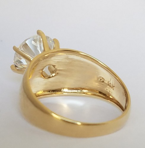 Solid Wide 14k gold 3 carat round Lab Grown Diamond Solitaire Engagement Ring - Picture 10 of 10