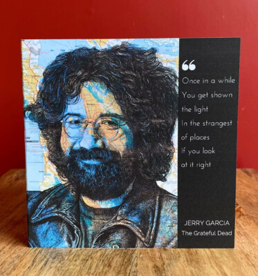 Jerry Garcia Geburtstagsgrußkarte. Stiftzeichnung über Karte. Rohling innen