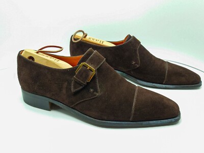 MENS STEFANO RICCI SZ 9.5 US SUEDE LEATHER MONK STRAP CAP TOE DRESS SHOES