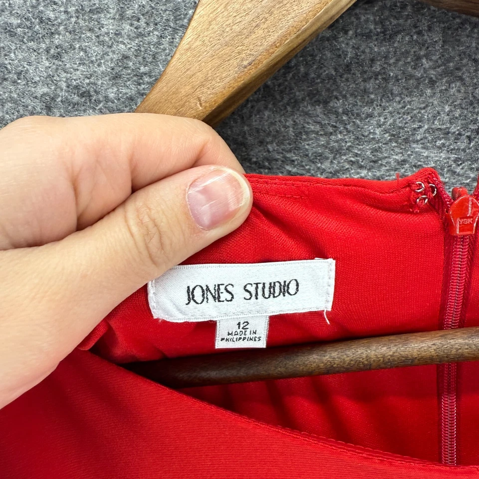 Vestido Jones Studio Mujer 12 Rojo Cambio Midi Cremallera Manga Larga Cuello Redondo Informal Foto 3 de 4