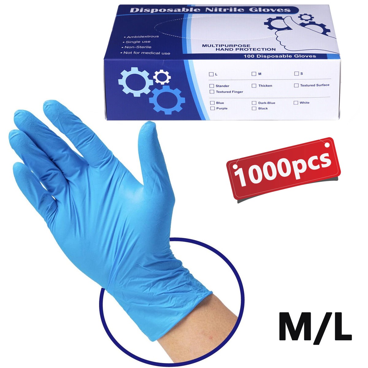 100/1000PCS Blue Lab Glove Nitrile Disposable Gloves Powder Latex