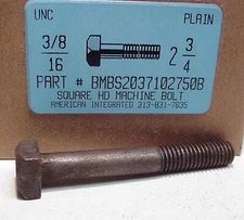 3/8-16x2-3/4 SQUARE HEAD MACHINE BOLTS STEEL PLAIN (30)