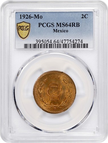 MEXICO ESTADOS UNIDOS 1926 2 CENTAVOS COIN PCGS CERTIFIED UNCIRCULATED MS64-RB