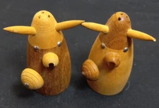 Vintage Scandinavian Wooden Viking Salt And Pepper Shaker Wood Art /67