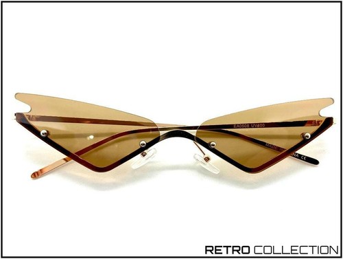 EXAGGERATED Futuristic Modern Retro Cat Eye SUN GLASSES Exotic Funky Brown Lens - Picture 2 of 8