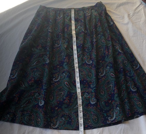 Vtg Womens 28” Waist Handmade Lightweight Blue Green Paisley Midi Skirt Zip Up - Picture 3 of 4