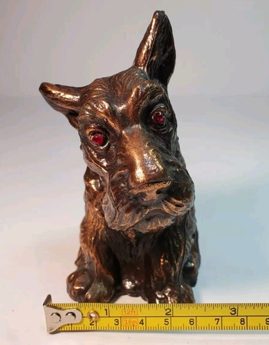 Scottish Terrier Bank Metal Ojos Rojos Perro Scotty Estatuilla Color Bronce 5" - Imagen 22 de 23