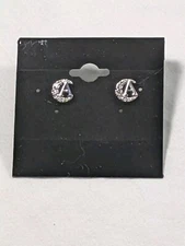 Initial "A" Earrings Silver Tone Crescent Moon Tiny Rhinestones Stud 