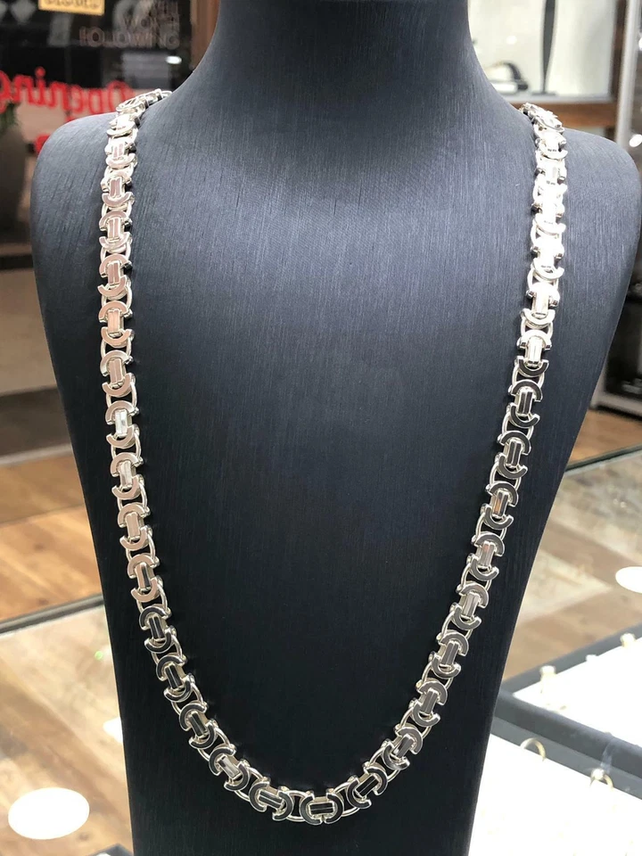 925 Solid Sterling Silver 7mm Flat Byzantine Heavy Necklace 18" 20" 22" 24" 28" - Image 4 of 4