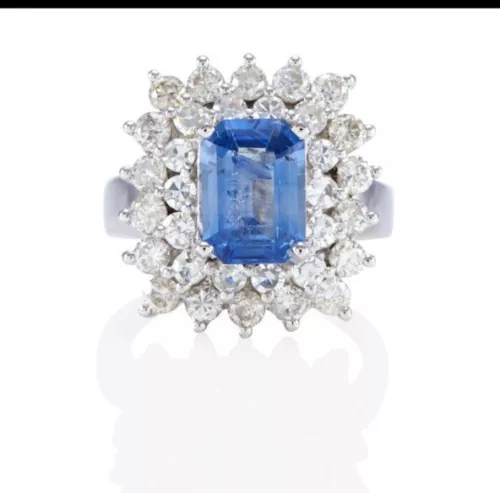 18K GOLD, CEYLON  SAPPHIRE AND DIAMOND RING W GIA