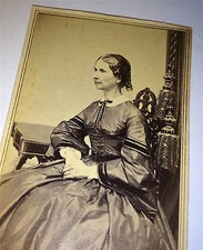 Antique Civil War Victorian High Fashion Woman! (2) 1 Cent Stamps! CT CDV Photo!